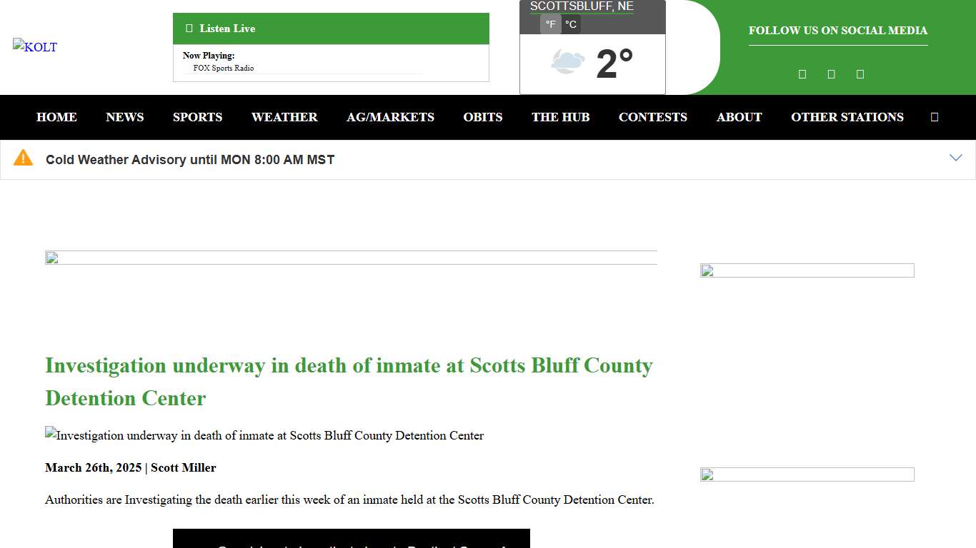 Investigation underway in death of inmate at Scotts Bluff County Detention Center